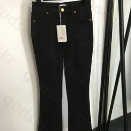 Drucken Denim Bell Bottoms Frauen Street Style hoch taillierte Falten Denim Hosen schwarze Jeans Designer Hosen