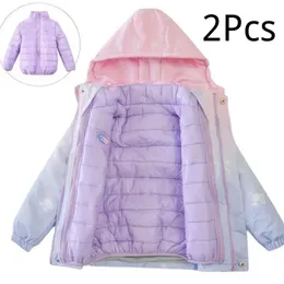 Jackets Girl s 3 in 1 Detachable Trench Coat Teenager Gradient Down Jacket Autumn Winter Windproof Children Outdoor Hooded Windbreaker 231123