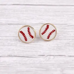 Stud Earrings 16mm Embroidery Baseball Leather Studs