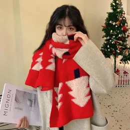 Bufandas Red Christmas Bufanda Mujer Estilo coreano Grueso Cálido Punto Lana Ins Trendy Student All-Match Neck Wrap