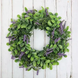 Dekorative Blumen, künstlicher Lavendel-Kranz, Frühlings-Haustür mit hängender Eukalyptus-Girlande für Zuhause, Veranda, Garten, Bauernhaus-Dekoration