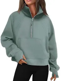 Kvinnor Hoodie Sweatshirts Designer Hoodies Half Zip Hoodie Jacket Designer Sweater Workout Sport Coat Fitness Activewear Top Solid Sweatshirt Sport Gym kläder