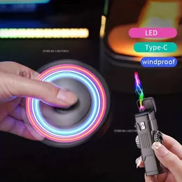 Tändare Ny LED -fidget spinnare personlig lykta elektrisk tändare USB -laddningsbar dubbla båge födelsedagspresent trendig artikel