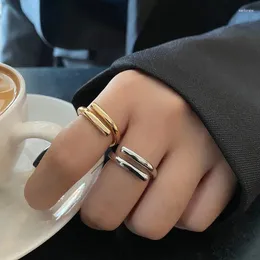 Cluster Rings LUTAKU Double Layer Geometric Ring Female Charm Fashion Simple Opening Light Luxury Handmade Jewelry Gifts For Women