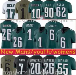 AJ Brown Jalen gör ont fotbollströjor d'Antre Swift Devonta Smith Jason Kelce Herr Kvinnliga ungdomar barn sydd Kelly Green Black White