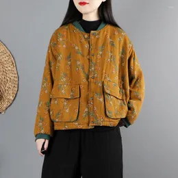 Women's Jackets Chinese Floral Tang Suit Short Women Ethnic Style Loose Padded Jacket O-neck Thicken Oriental Retro Harajuku Coat Autumn