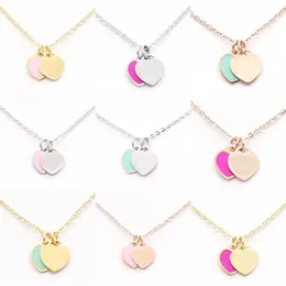 Double heart tag pendant necklace love designer necklaces for women jewelry modern style simple elegant thin luxury Necklaces chic blue red classic E23