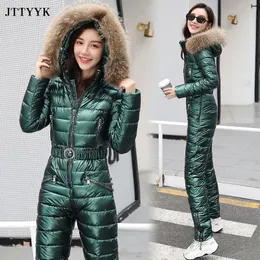 Macacões femininos macacões terno de esqui mulheres jaquetas inverno com capuz parka macacão algodão bodysuit faixas zíper macacão tracksuits 231123