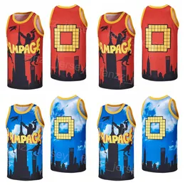Basketball 0 Rampage Jersey Movie SKYLINE City The Rampage Video Game Retro HipHop University For Sport Fans Breathable Pure Cotton Retire Red Blue College Team