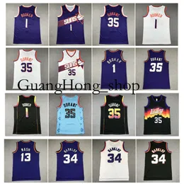 GH 2023-24 Kevin Durant Suns Basketbol Devin Booker Mitch ve Ness Gerileme Steve Nash Charles Barkley Jersey Black White Mor Nadir