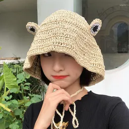 Breda randen hattar japanska liten färsk sommar koreansk version groda halm sun hatt form kvinnlig ins vind vikbar hink