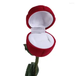 Smyckespåsar som säljer 3D Red Rose Ring Earring Box Wedding Gift Fashion Lover Engagement Packing 1 Piece