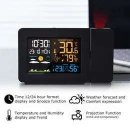 FanJu Estação de alarme digital LED Temperatura Umidade Previsão do tempo Snooze Relógio de mesa com projeção de tempo Y200407232G
