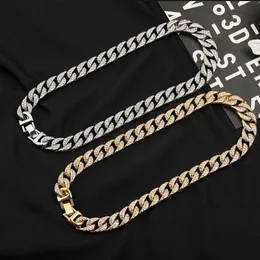 2023 Hot Selling Bling Rhinestone Golden Finish Crystal Hip Hop Necklace Jewelry Cuban Link Chain Men