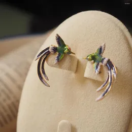 Orecchini a bottone Carino adorabile colibrì verde orecchino per le donne Moda smalto smalto animale orecchie da sposa gioielli