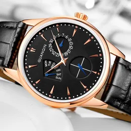 Armbanduhren Relogio Masculino GUANQIN Herrenuhr Kreative Mode Lässige Uhren Herren Business Lederband Quarz Handgelenk