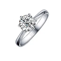 Pierścień Solitaire Elegancki klasyczny prawdziwy 925 Srebrny palce pierścienia biżuteria Crystal cyrkony sześcienne 6 pazurów Women Anillos 230424