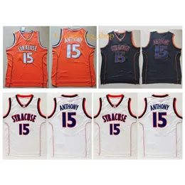 GH Carmelo 15 Anthony Syracuse College Jersey de basquete branco azul tamanho S-XXL