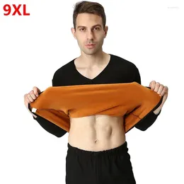 Men's Thermal Underwear Autumn Winter Plus Size Underwears Velvet Thick Cotton Oversized Soft V-neck Warm Suit Long Johns 9XL 8XL 7XL 6