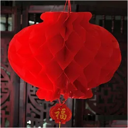 Decoração de festa 16 polegadas 40cm estilo chinês favo de mel vermelho lanterna de papel à prova d'água para suprimentos de festival ZA4922 Drop entrega DHOF5