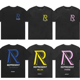 classic letter big R PRINT Re pre sentS desinger vintage Representdesigner t shirts black tops for men oversize loose tees mil an par is version