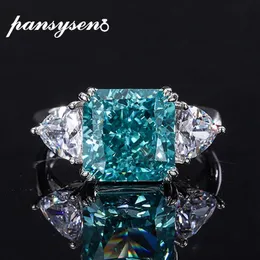 Pierścienie ślubne Pansysen luksus 925 srebrny srebrny 10 mm Radiant Cut Paraiba Tourmaline Cocktail Pierścienie dla kobiet dla kobiet drobna biżuteria 231124