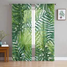 Gardinpalmblad tropisk djungelväxt grön tyll ren gardiner för vardagsrum sovrum dekor fönster voile organza gardiner