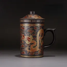 Tassen Retro Yixing Dragon Phenix Teetasse aus lila Ton mit Deckel und Teesieb, handgefertigte Keramik-Teetasse, Büro-Wasserbecher, Geschenk, Heimtrinkgeschirr 231124