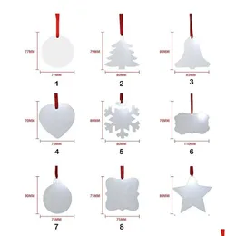 Christmas Decorations Sublimation Blank Ornament Double-Sided Xmas Tree Pendant Mti Shape Aluminum Plate Metal Hanging Tag Holidays Dho3S