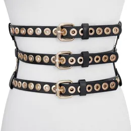 Belts All-match Punk PU Leather Corset Body Harness Waist Belt Three Layer Adjustable Golden Hole Buckle Straps M6CDBelts