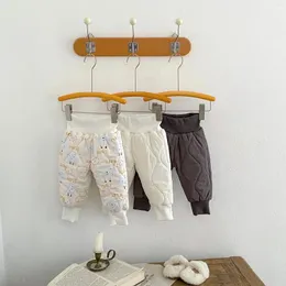 Calças outono inverno menino bebê dos desenhos animados cintura alta sweatpants menina crianças carta impressão calças casuais criança sólido engrossar quente