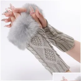 Luvas sem dedos Luvas sem dedos Tricô Curto Inverno Quente Cloghet Arm Er Mittens Cuff para Mulheres Drop Delivery Acessórios de Moda Dhscq