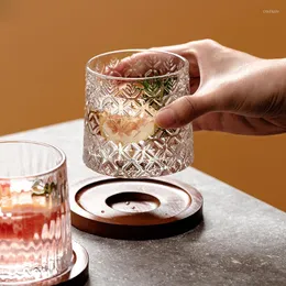 Bicchieri da vino 1 pezzo da 270 ml da 9 once creativo rotazione in rilievo in rilievo rotante a spirito di whisky bicchiere tazza pesante con vassoio di legno
