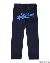 2023デザイナーメンズジーンズファッションY2Kジーンズバッドフレンドヒップホップレタープリントブラックパンツ男性