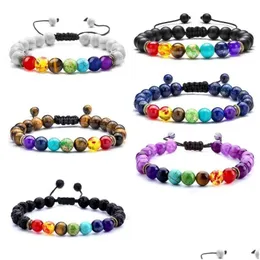 Beaded 8mm Lava Rock 7 Chakras Strand Beaded Armband flätat rep Natural Stone Yoga Beads Armband Bangle Energy Stones smycken Dro Dhwme