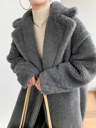 Женское шерстяное пальто из искусственного меха, женское зимнее пальто из натурального меха, стрижка овец, женское повседневное теплое пальто из натурального овечьего плюшевого мишки, пальто большого размера 231123