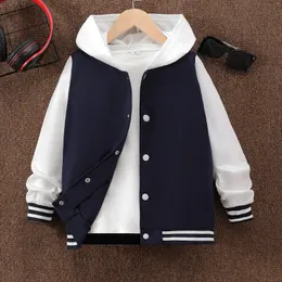 Jackets Boys Autumn Winter Children's Wear Long Sleeve Hooded Panel Contrast Baseball Fashion Casual Coat 8 9 10 11 12 13 14 Years 231123