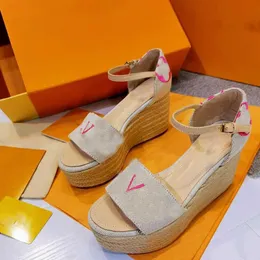 Women Boundary Wedge Sandals Academy Flat Espadrilles Flatform Svart Vit Brun Passagerare Styrbord Coastline Sandaler Med Box Storlek 35-41 NO377