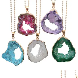 ペンダントネックレスIrregar Natural Agate Stone Stone Necklace Quartzペンダントネックレスヒーリングクリスタルジュエリードロップ配信ジュエリーネックレス