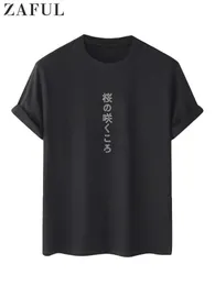 القمصان للرجال Zaful Cotton tshirts للرجال اليابانية المطبوعة الأكمام القصيرة المحملات للجنسين الشارع Tshirt Round Dound Black Tops Z5076970 Z0424