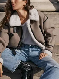 Kvinnors dike rockar kvinnor y2k faux päls lapptäcke kort kappa långärmad zip upp fleece beskuren jacka 2023 höst vintermode kvinna