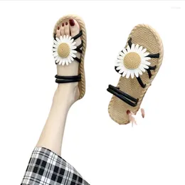 Sandals School Girls Rome Style Gladiator PVC Slippers Flat Slides With Sunflower Patchwork Shoes Front Open Toe Pormotion