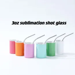 3oz Sublimation Straight Shot Glass Cup Wine Tumbler Double Wall Stainless Steel Shot Glass Vacuum With Lid And Straw
