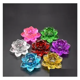 Candle Holders Glass Lotus Flower Holder High Quality Crystal Tea Light Candlestick Handmade Buddhist Crafts Home Decor Sn5314 Drop Dhqjg