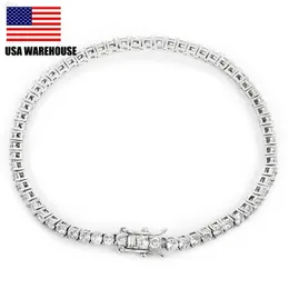 إسقاط شحن الولايات المتحدة الأمريكية مستودع غرامة 3 مم 925 الجنيه الاسترليني الفضة VVS Moissanite Diamond Cluster Tennis Bracelet