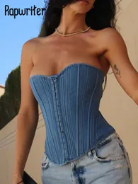 Camisoles Tanks Rapwriter Sexig split axel Troppe Tube Top Summer Backless Skinny Tunic Y2K Women Corset Eesthetic Crop Chic Fashion Clothes 230424