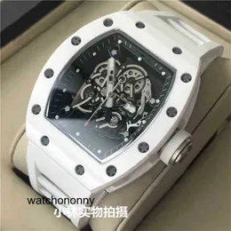 Watch Richa Luxury Barrel Type Mens Milles Mechanical Carbon Fiber Automatic White Ceramic Personality Large Dial Swiss Movement High Quality