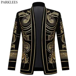 Herrenanzüge Blazer Luxus Barock Gold Blumenstickerei Blazer Jacke Männer Schal Revers Samt Strickjacke Hochzeit Party Prom Kostüm Homme 231123