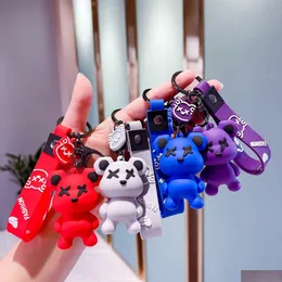 ألعاب الإصبع Sile Bear -keychain الشخصية البسيطة الإبداعية مفتاح السلسلة حلقة مفتاحية كيس هدية صغيرة زوجين المجوهرات DHS Drop Deliv Dhreu