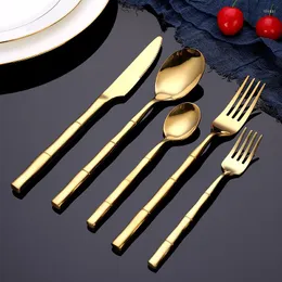 Conjuntos de utensílios de jantar 30pcs aço inoxidável bambu talheres de ouro de bambola Facas Forks Spuoons Dinner Service Kitchen Utensils